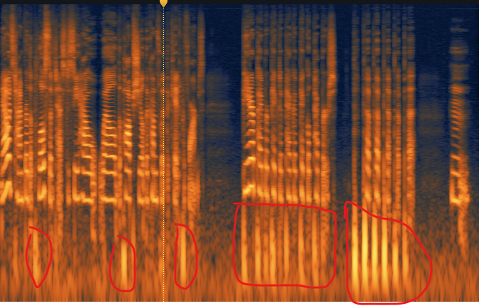 A Spectrogram of Plosives Circled